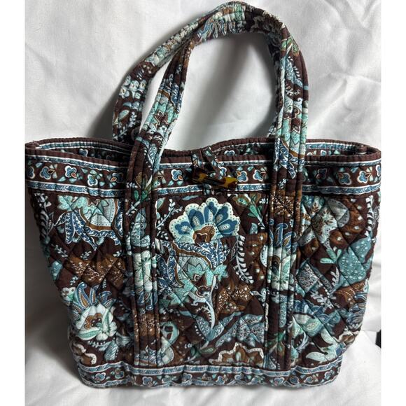 Vera Bradley Large Vera Tote Bag in "Java Blue" Retired Pattern Shoulder Bag EUC - Picture 1 of 8